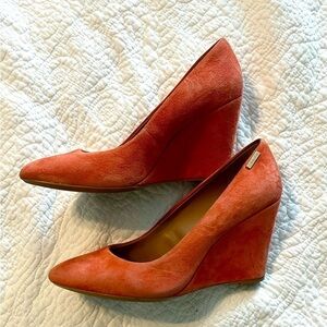 Calvin Klein Women's Suede Orange Wedges Shoes, Size 7